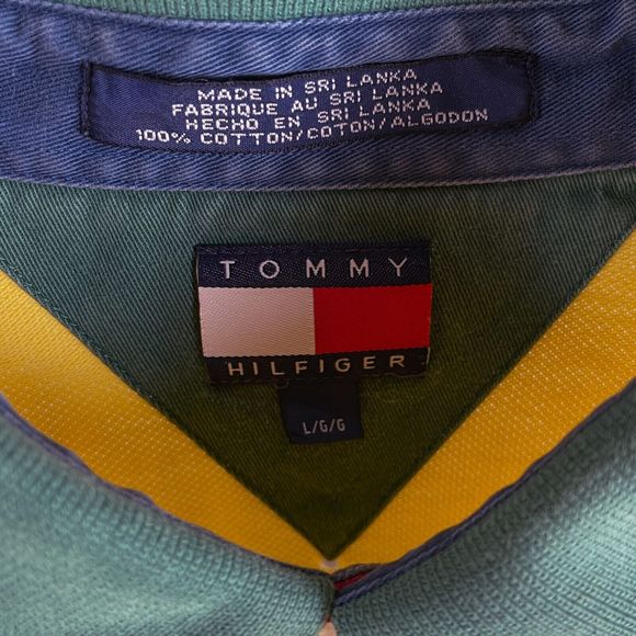 Vintage Yellow Tommy Hilfiger Polo Shirt 90s Rare Mens Large - Picture 5 of 5